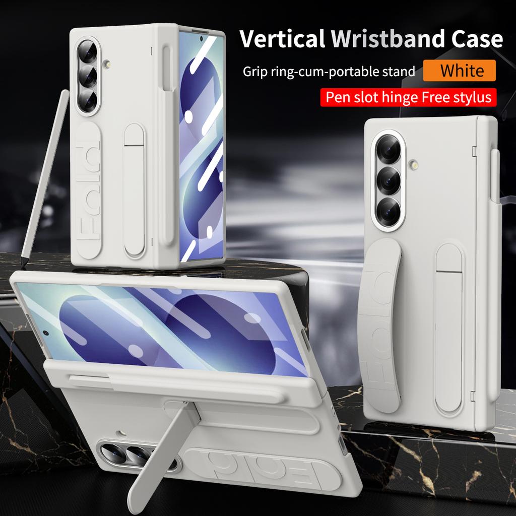 Wristband Holder Hinge Phone Case for Samsung Galaxy Z Fold 8 Ultra 8 7 6 5 4 5G with Pen Slot & S Pen Screen Protect Film Cove