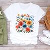 (Asian Size) Casual Lovely Flower Trend 90s Tees Top Women Clothing Short Sleeve T Shirt Tee Fashion Print Ladies Female Graphic T-shirts