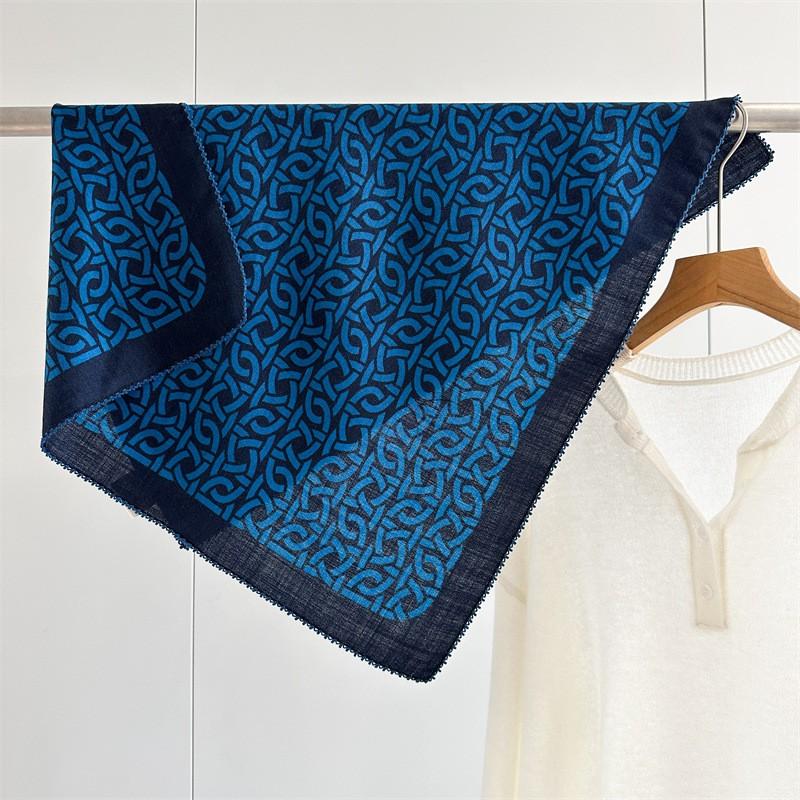 Lace Trim Silk Wool Square Scarf 65cm Double-sided Print Fall Winter Versatile Shawl