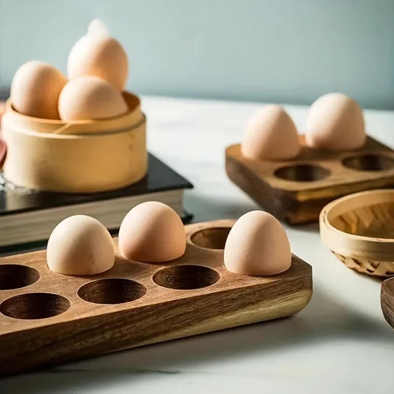 1 modern wooden egg storage box, kitchen organizer with multiple compartments for fresh eggs, perfect for home cooking