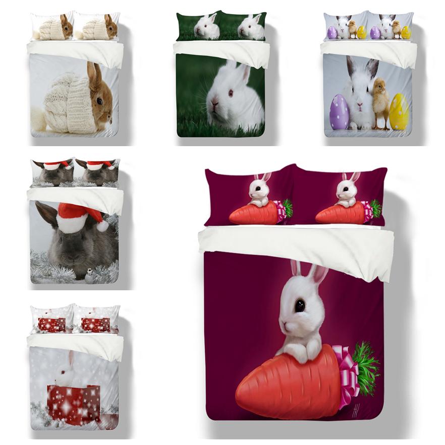 3D Rabbit Pattern Home Bedding Set 3D Animal Quilt Cover Pillow Case 2/3 Piece Zipper Super Soft Home Decoration Gift