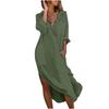 Solid Color Slit Loose Breathable Casual Long-sleeved Shirt Mid-length Dress