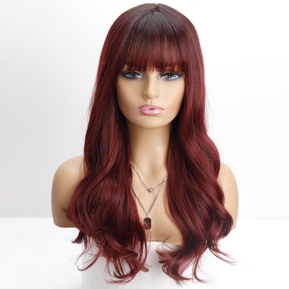 MISS WIG Длинный розовый волнистый парик омбре с челкой, черный, коричневый, косплей, натуральный синтетический парик из термостойкого волокна для женщин