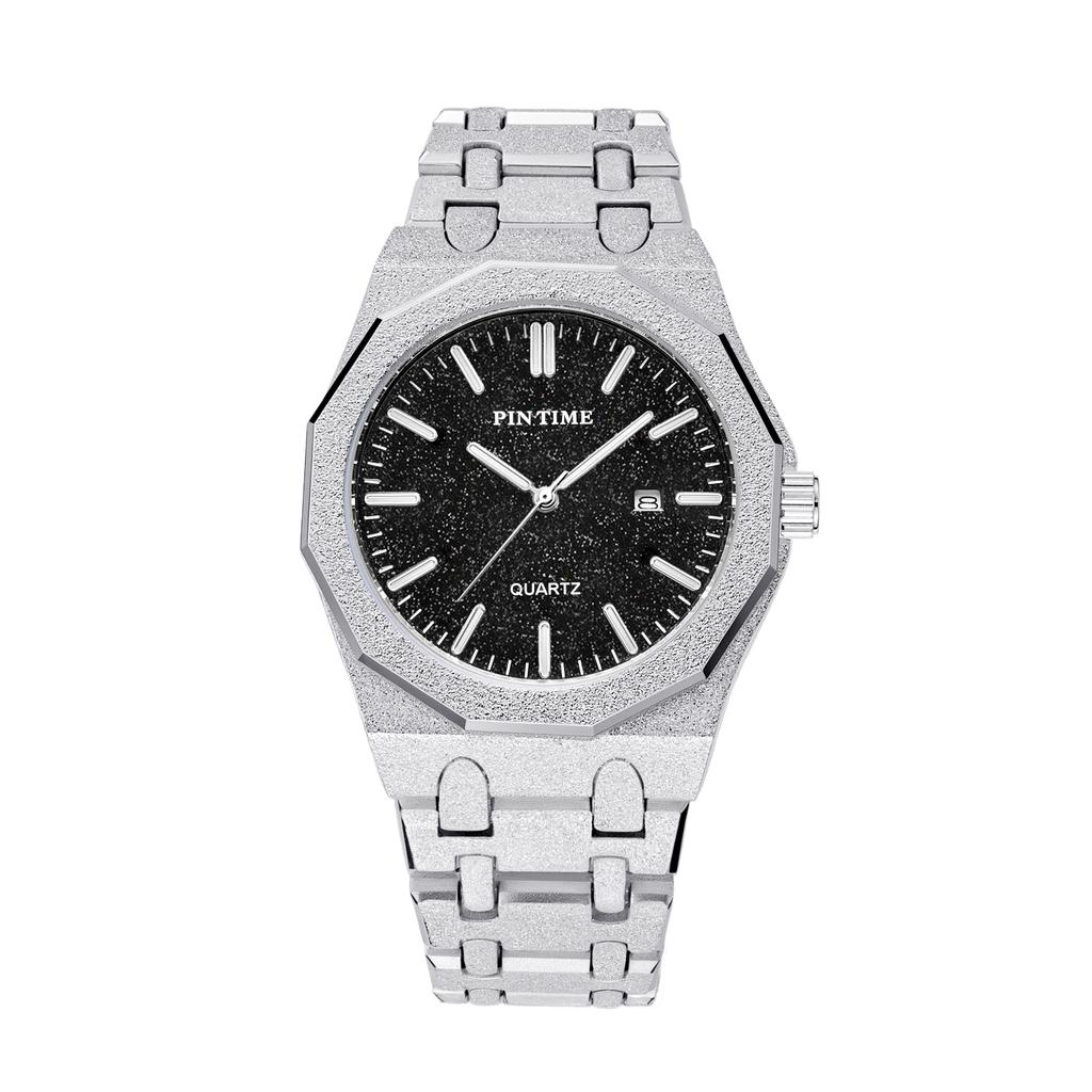 Men's Quartz Watch, Twelve-Sided Matte Black Stainless Steel Case, Unique and Trendy Starry Dial Design with a Small-Scale Desig