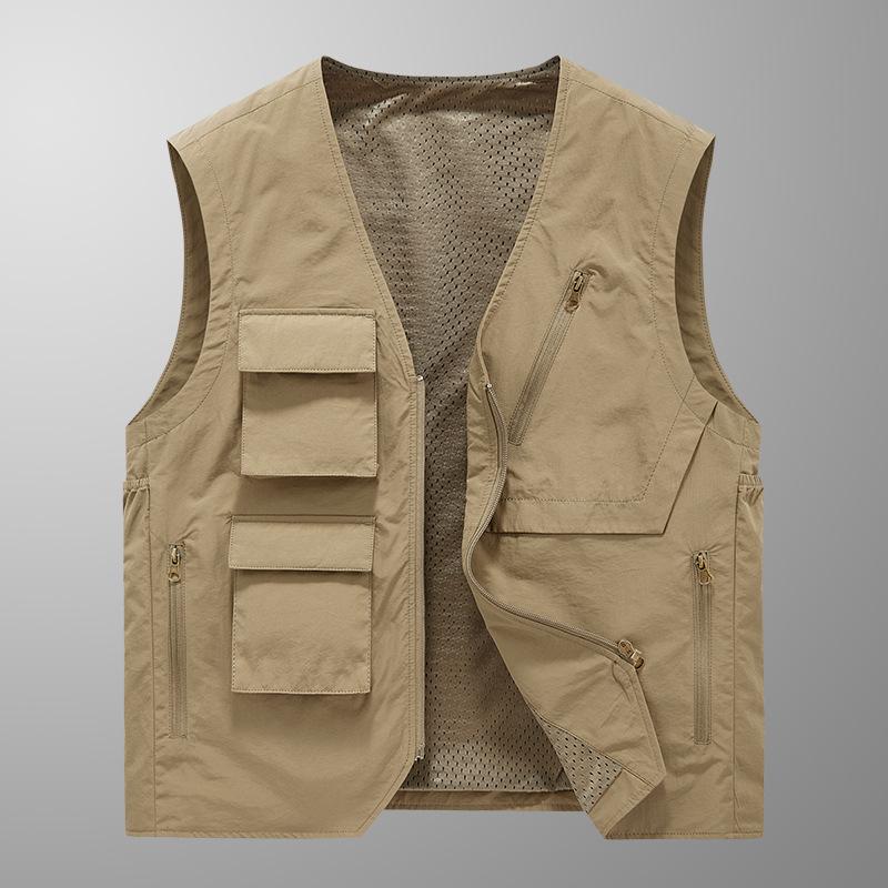 Middle-aged and Young Men Fishing Vest Outdoor Use Spring and Autumn Multi-pocket Horse Clip Mountaineering Photography Vest Dad Wear Shoulder