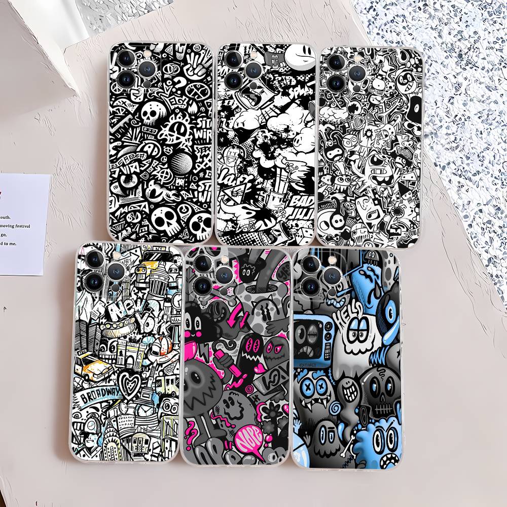 Крутые Черные Граффити для iPhone 17 16 15 14 13 12 11 Pro Max Plus Прозрачный Мягкий ТПУ Чехол для Телефона