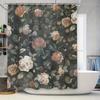 Luxury Floral Print Shower Curtain Dark Green Beige Colorful Water Repellent Bath Room Decoration Waterproof Curtain For Home De
