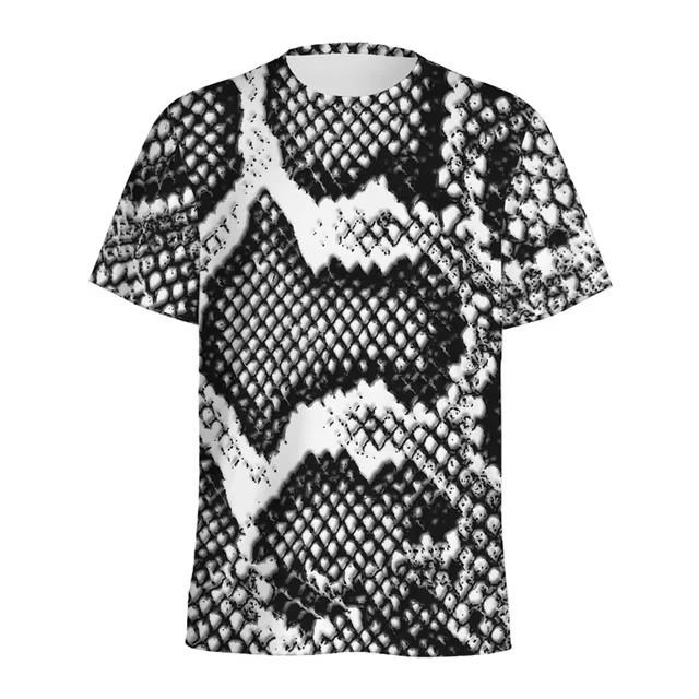 Fashion Snake Skin Pattern 3D Digital Printing T-shirt Men's Animal Skin Pattern Round Neck T-shirts Street Short Sleeved