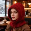 Knitting Hat Scarf Set Solid Color Adjustable Drawstring Scarf Hat Women Winter Warm Windproof Elastic Thermal Hat