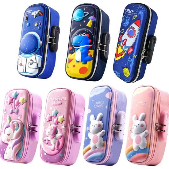 Сумка-карандаш, двухслойная 3D-печать, гладкая двойная молния, дизайн с паролем, милый узор кролика, компактная коробка для канцелярских принадлежностей с ручкой, ежедневное использование