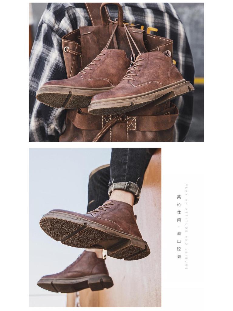 Мужские кожаные ботинки Martin средней высоты — повседневная рабочая обувь в британском стиле на весну/осень