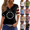 Жен. Футболка Футболка С принтом Пуговицы С короткими рукавами Повседневные Выходные Мода Классический V-образный вырез Обычный Верх