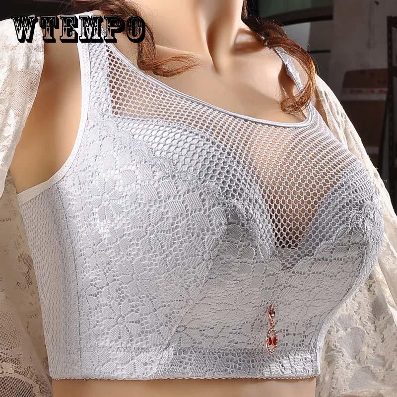 C-E Large Size Breast Thin No Steel Ring Without Sponge Gathered A Pair of Milk Underwear Women's Breathable Anti -light Full Cup Lace Lace Decoration