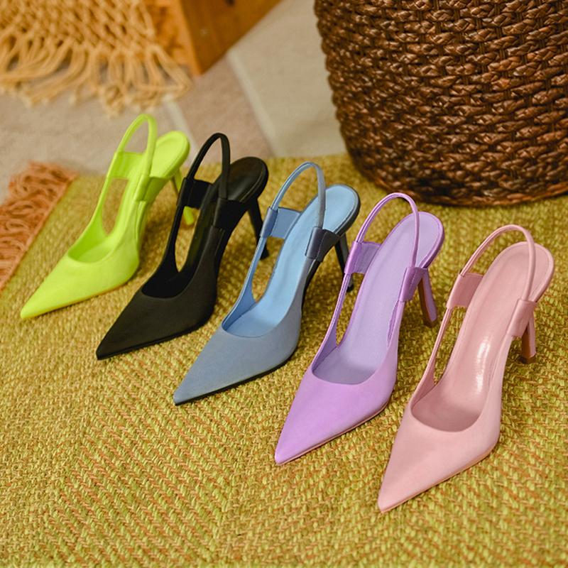Pmwrun  Summer New Brand Women Slingback Sandals Pointed Toe Slip On Thin High Heel Ladies Elegant Pumps Shoes
