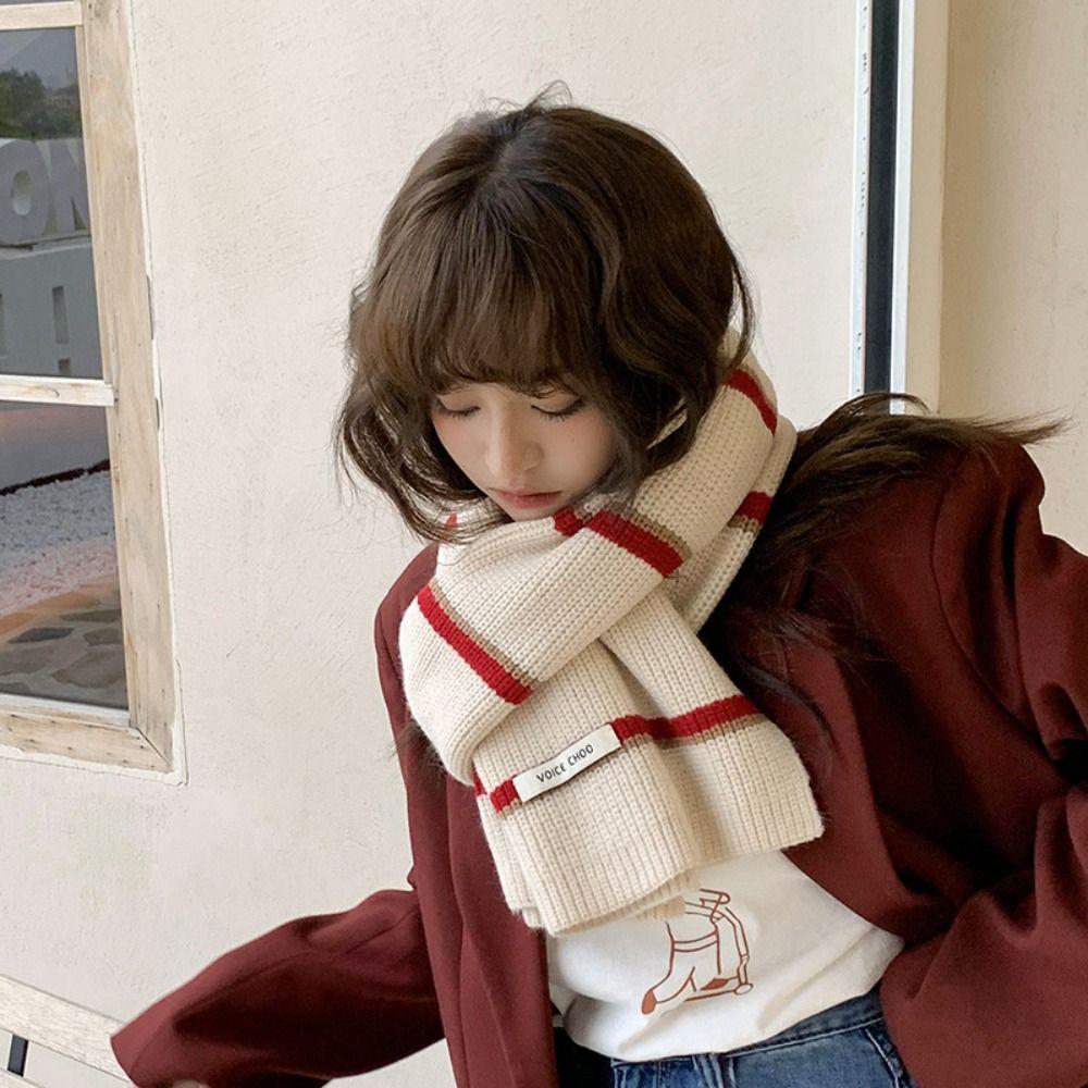 Thickened Stripe Knitted Scarf Keep Warm Shawl Scarf Fashion Women Long Scarf  Male/Female
