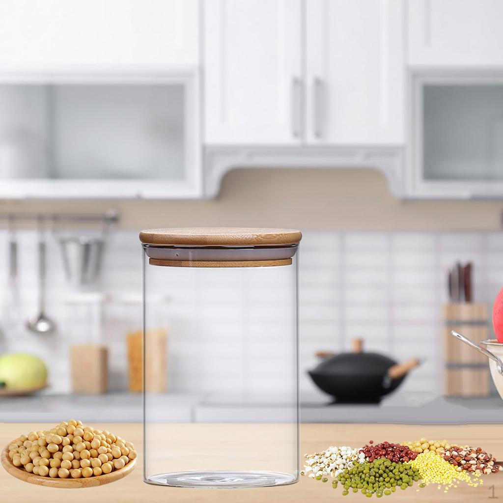 Банка с герметичной бамбуковой крышкой Контейнер для хранения продуктов Кухонный инструмент Штабелируемая Конфеты Специи Рис