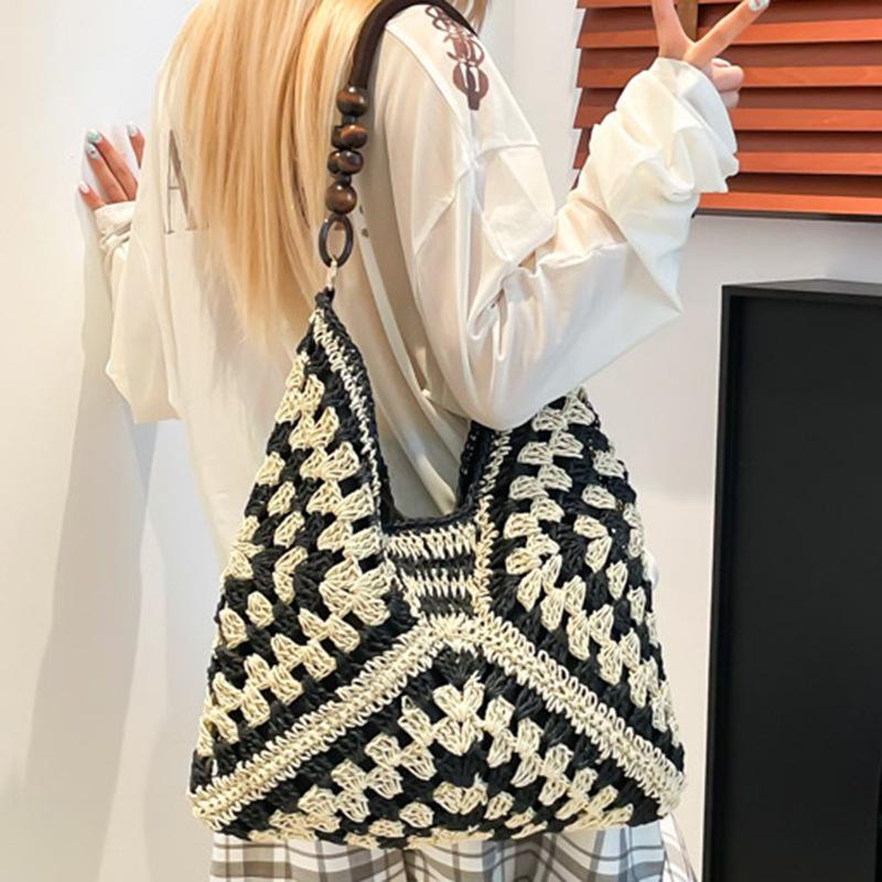 Плетеная сумка большой вместимости Летний приморский отпуск Милая сумка-тоут на одно плечо для поездок на работу
