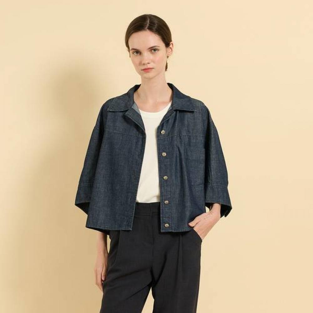 Bcbg Open Collar Denim Blouse B5f7g470