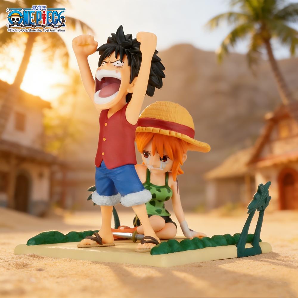 1 шт. Официальная фигурка One Piece Луффи и Нами, Классическая культовая сцена, Декоративная коллекционная фигурка, Идеальный подарок на праздники.