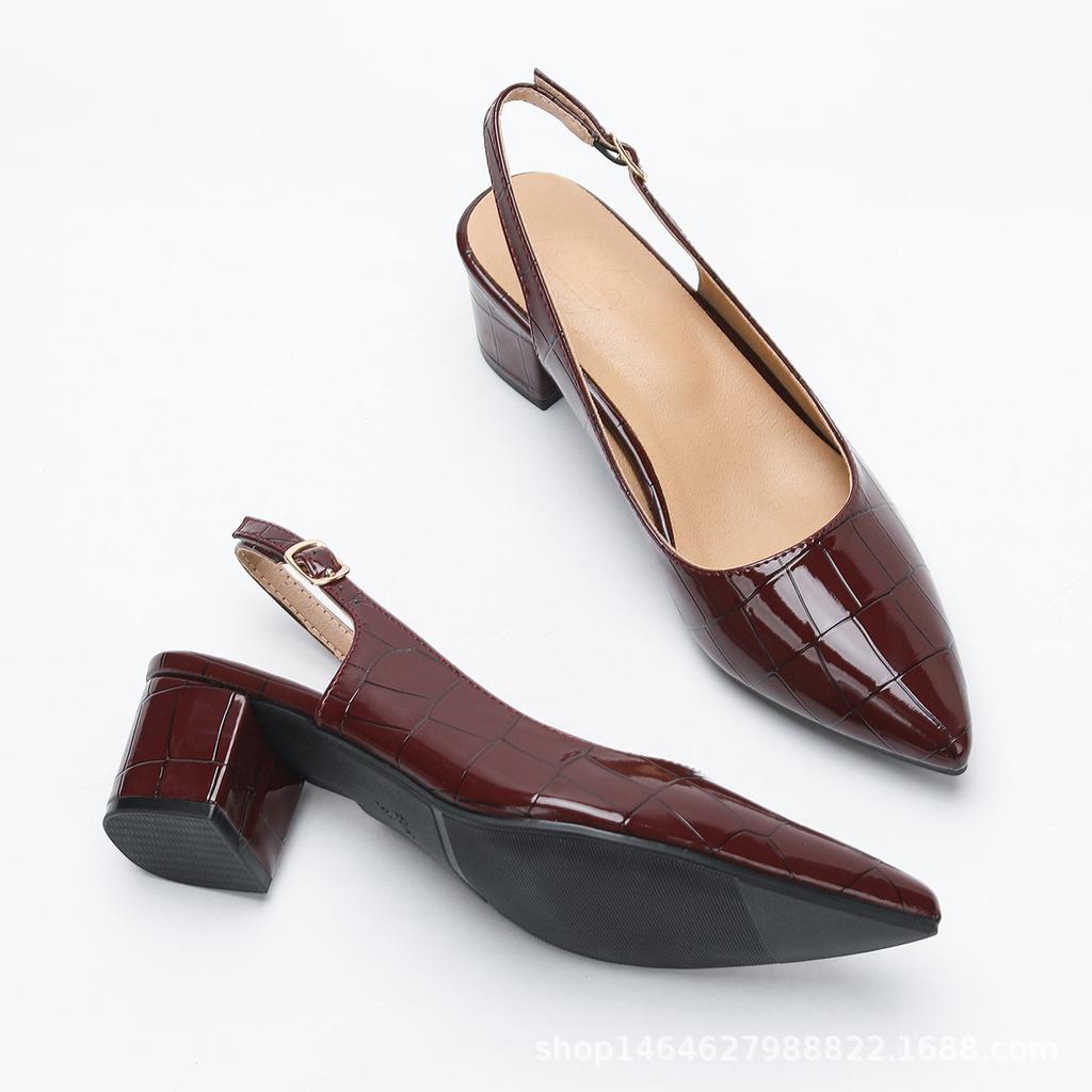 Women's Spring and Summer New Simple Style Heel Back Lift Low Heel Sandals Fashion Pointed High Heels