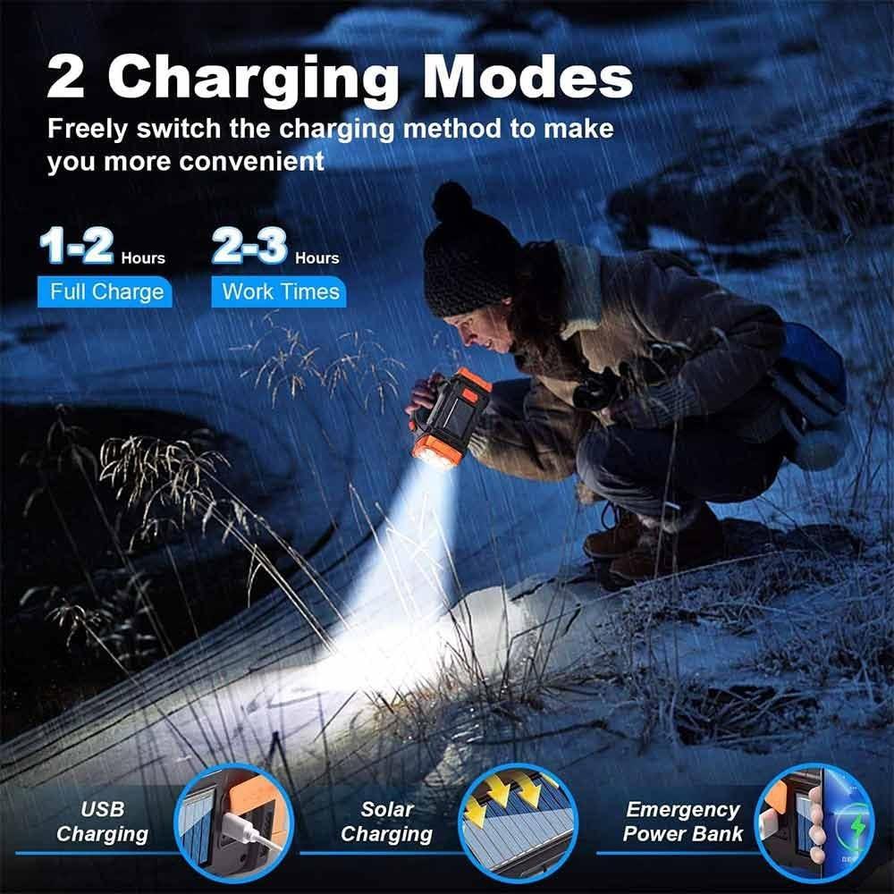 High Power Solar Emergency Light Waterproof Led Flashlight COB Searchlight Outdoor Use