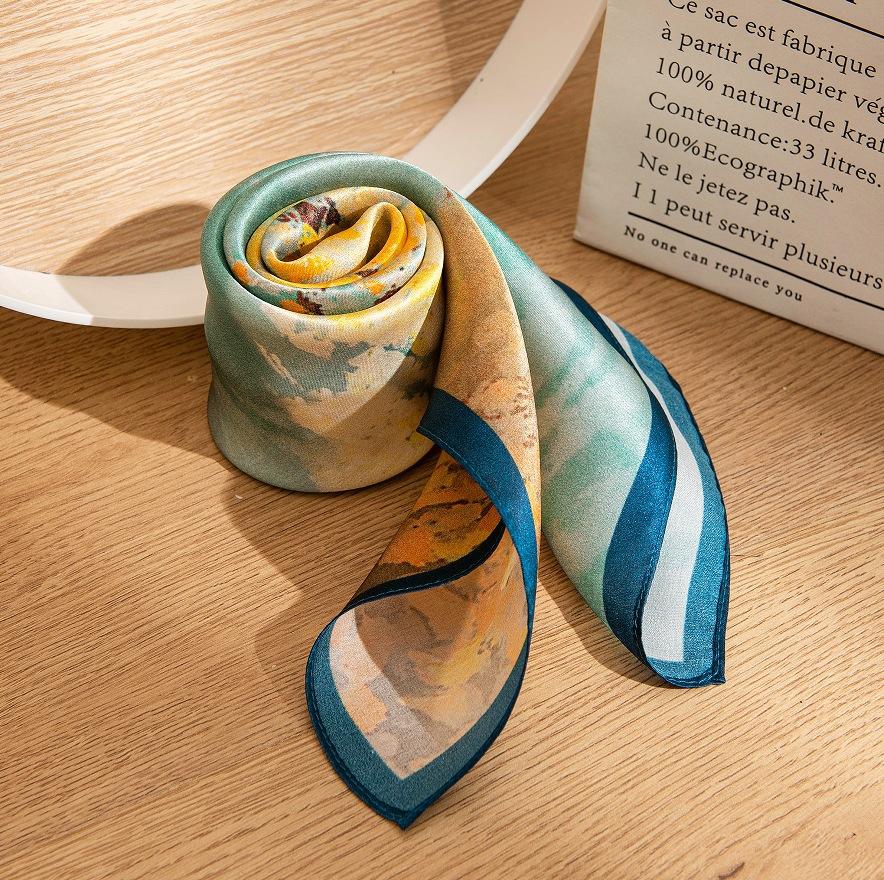 Mulberry Silk Scarf New Retro Winter Beautiful Ginkgo Printing Four Seasons Shawl Sunscreen Dual-purpose