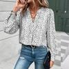 Women's V-neck Top Pullover Leopard Print Shirt Long Sleeves