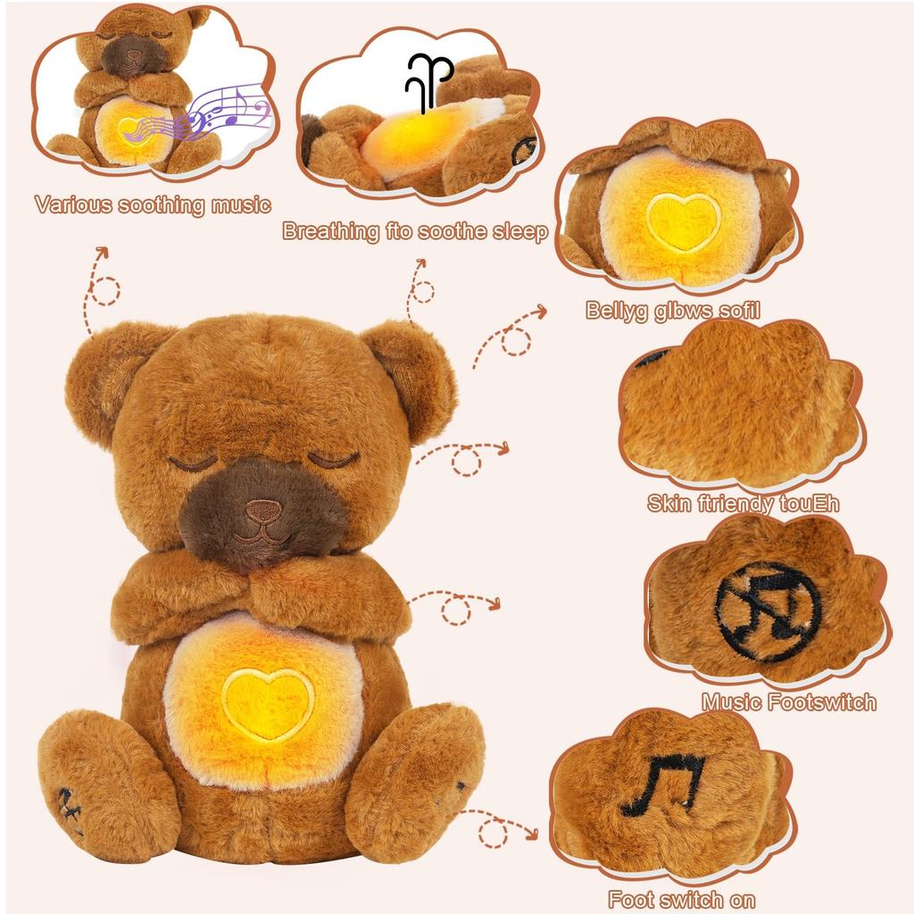 Мягкая игрушка для спящего животного с дыхательным движением и музыкой, плюшевая игрушка для сна, музыкальная шкатулка для спящего животного из плюша, игрушки для новорожденных