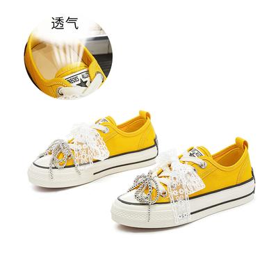 Новые парусиновые туфли с бантом женские 2025 осень платформа увеличивающая рост удобные маленькие белые туфли женские универсальные повседневные туфли