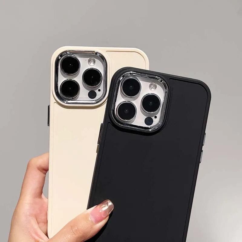 Electroplate Lens Bumber Phone Case For iPhone 16 15 14 Pro Max 13 12 11 15 Pro Max X XR XS Max 7 8Plus Solid Color Silicon Back Cover