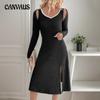 Autumn Black White Clash Dress Casual Halter Women's Split Dress