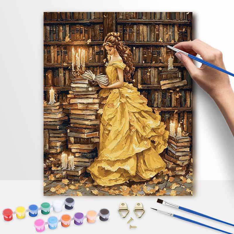 Disney Beauty and the Beast oil painting art painting kit handmade diy gift home decoration library scene for adults wall art paint by number