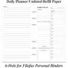 Ежедневник A6 без дат - Список дел для ежедневников Filofax Personal, 80 листов/160 страниц, Планер и линованная вставка, 6-отверстная, 3,75" x