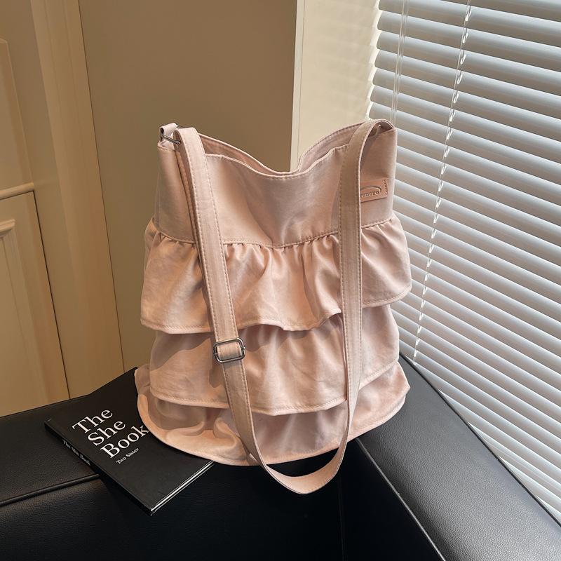 Сумка через плечо с оборками в виде лепестков, женская однотонная сумка-тоут, большая вместимость, сумка через плечо