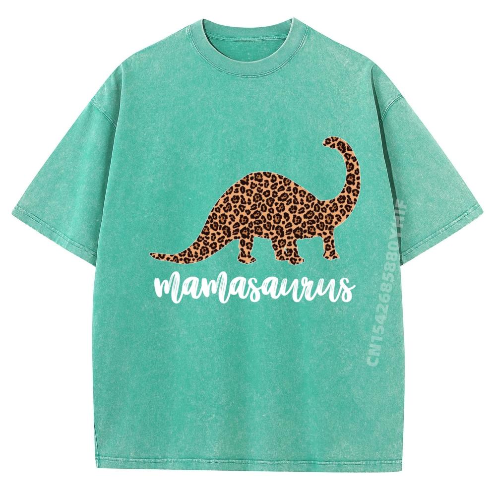 Mamasaurus T Rex Dinosaur Leopard Print Mama Saurus Funny Hiphop Streetwear Washed Camisetas De Hombre Printed Tshirts