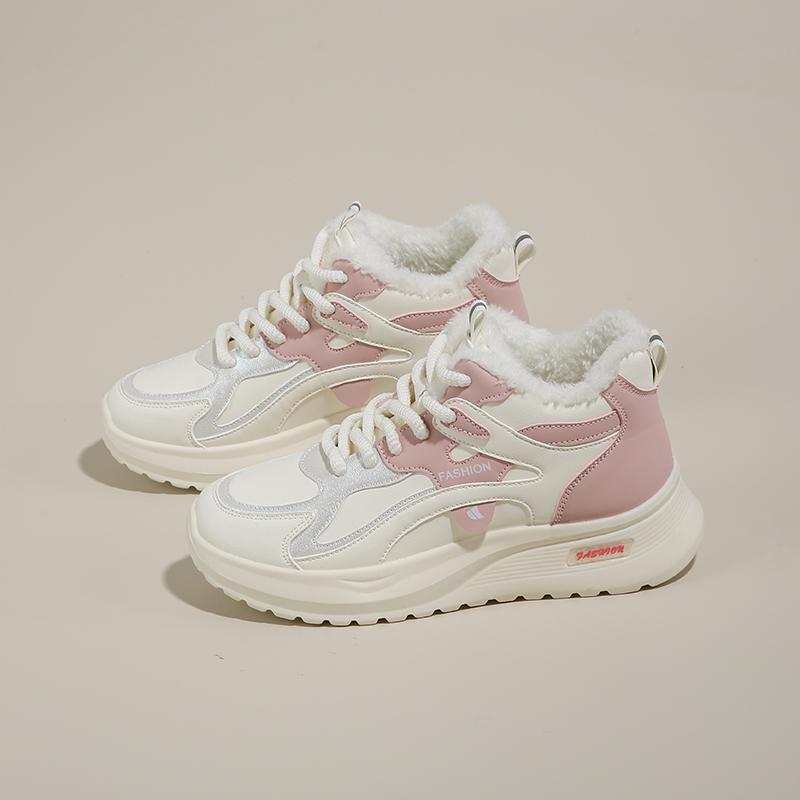 CRLAYDK Women's Winter Chunky Sneakers Fur Lined PU Leather Platform Shoes Walking Casual Sport Ankle Botas High Top Tennis