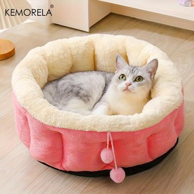 KEMORELA Круглая зимняя лежанка для кошек с очень высокими бортиками, машинная стирка, с мягкими подушками и нескользящим дном, для кошек и маленьких собак