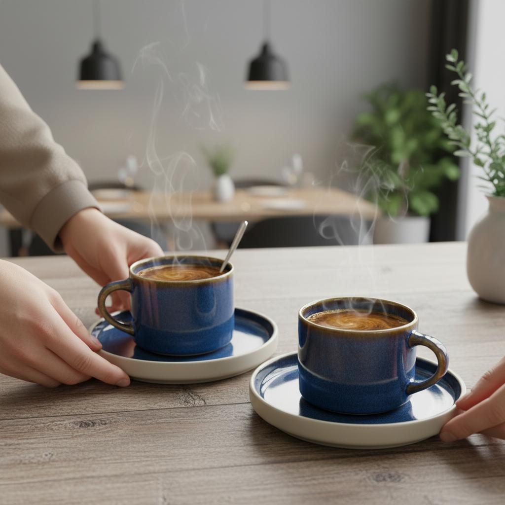 CUPS WITH SAUCERS FOR COFFEE AND TEA SET 200 ml GARNET Ø 8.5 CM