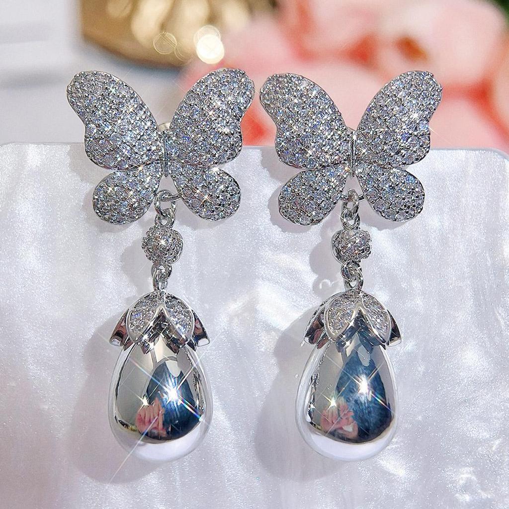 CMM Palace Style Hollow Design Циркон Бабочка Капля Искусственный жемчуг Подвеска Серьги Wild Bride Свадебные аксессуары для вечеринки