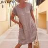 BITCED Женское летнее миди-платье однотонной расцветки, повседневное свободное платье с карманами, больших размеров
