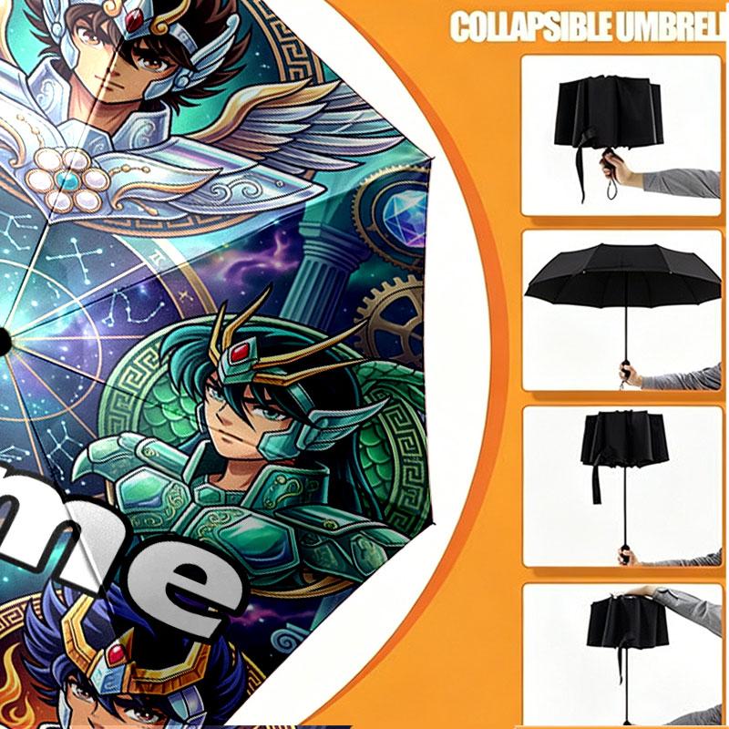 Custom Name Personalized Saint Seiya Print Umbrella, Auto Open Close, 8‑Rib Sturdy Frame, Commute Camping Hiking Use, Birthday Gift