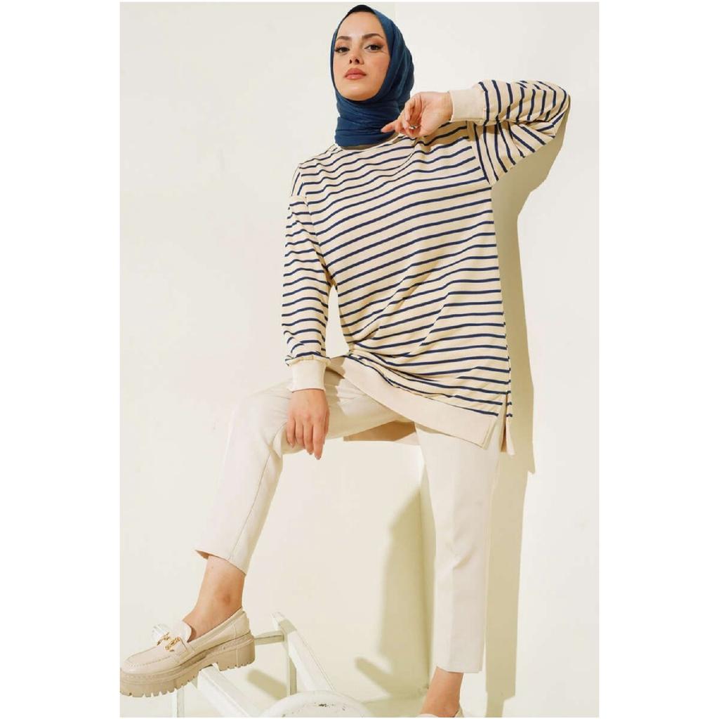Двухниточный толстовка в полоску в стиле хиджаба-туники