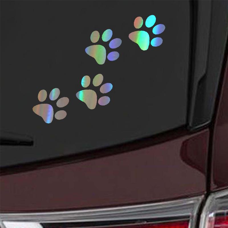 12.8x5.5CM Laser Vinyl Pet Paw Pattern Car Motorcycle Body Bumper Hood Window Decal Scratch Sticker