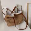 Summer Straw Bucket Shoulder Bag Women Large Capacity Beach Bags Vacation Rattan Tote Bag