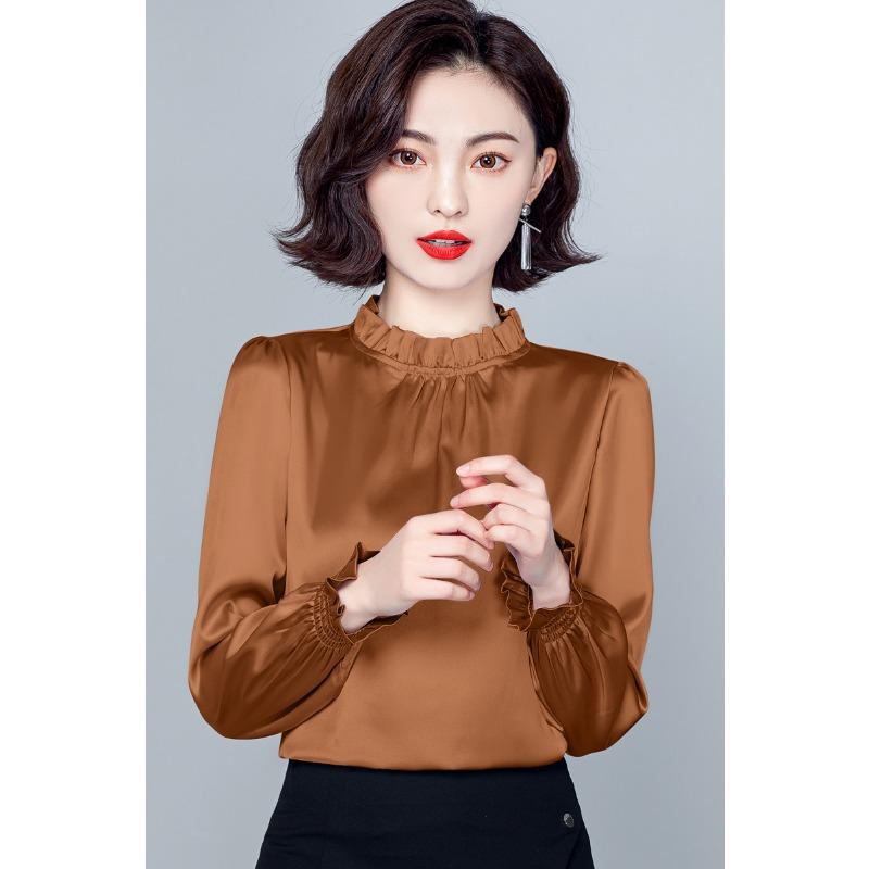 Женская осенняя рубашка First-line Cut Label из шелка Mulberry, рубашка, женский шелковый топ Temperament