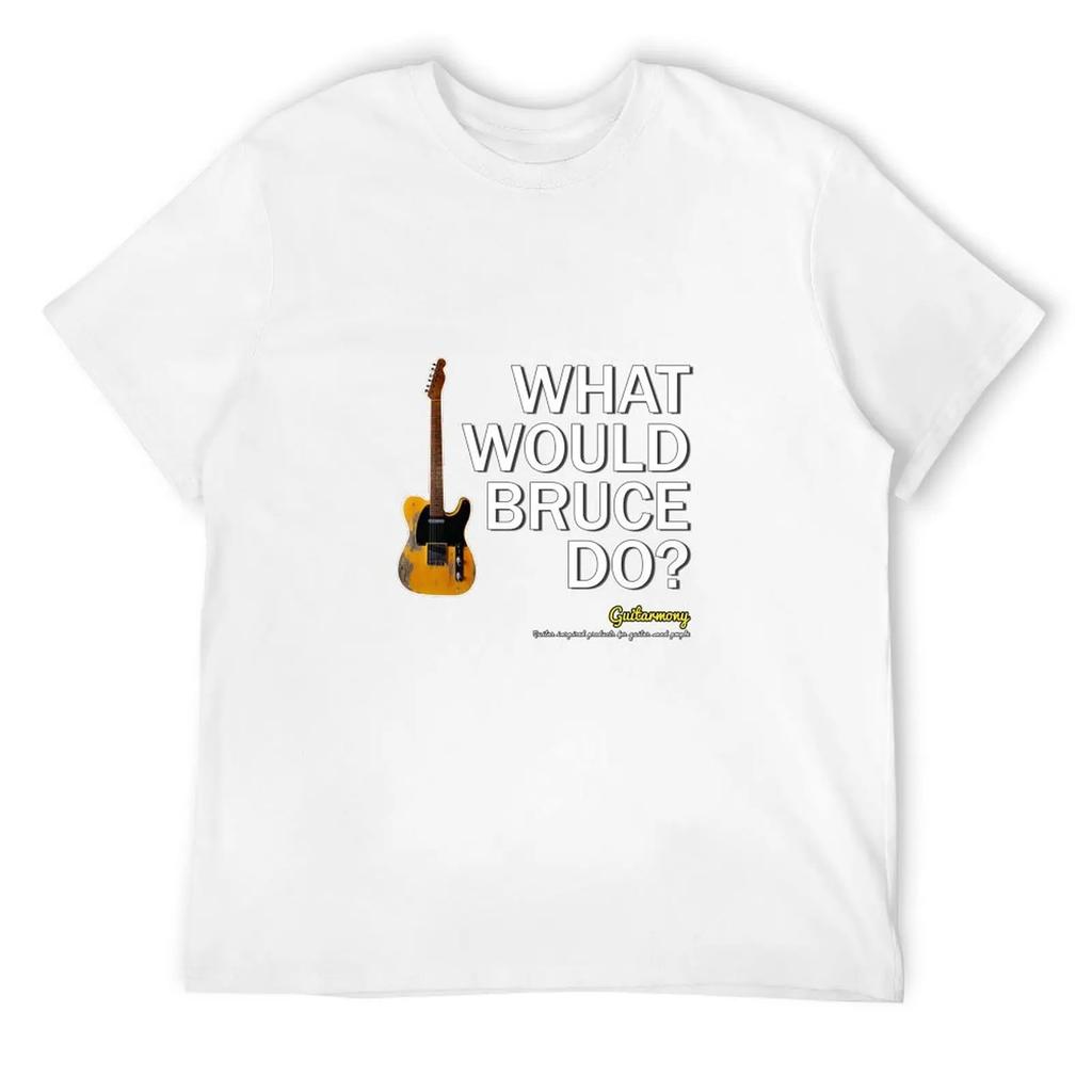 Что бы сделал Брюс? - Белый текст - футболка Guitarmony, летние топы, топы больших размеров, футболка с графическим принтом большого размера, мужские белые футболки
