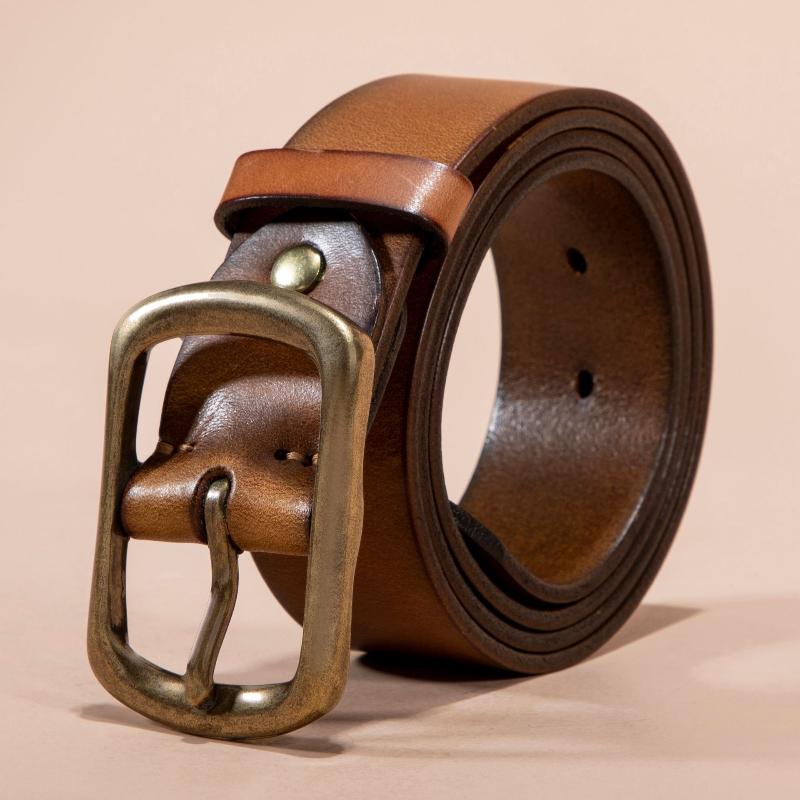 Мужской ремень из натуральной кожи первого слоя из натуральной коровьей кожи с пряжкой из меди в стиле ретро, повседневный ремень для джинсов