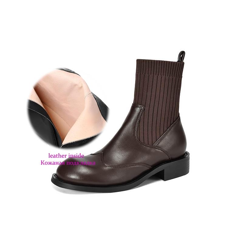 Krazing Pot Микрофибра Осенне-зимняя обувь Толстый средний каблук Размер 43 Ботинки челси Вязаный сзади Эластичные ботильоны