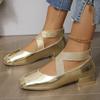 French Retro Fashion Square Toe Mid Heeled Mary Jane Shallow Shoes