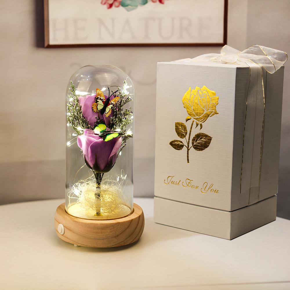 Eternal flower glass cover luminous rose dried flower transparent dust cover desktop music small ornament Valentine's Day gift